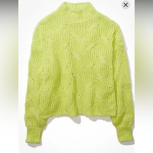 American Eagle Outfitters Lime Green Cable Knit Scoop Neck Sweater